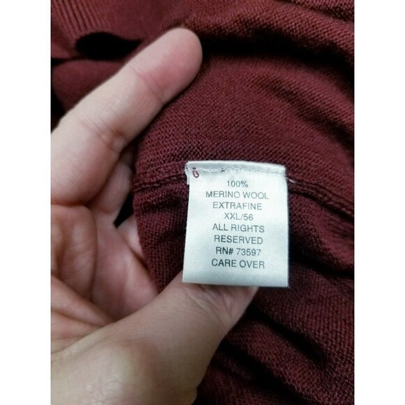 Raffi Mens V-Neck Merino Wool Sweater XXL Burgundy - Picture 4 of 8